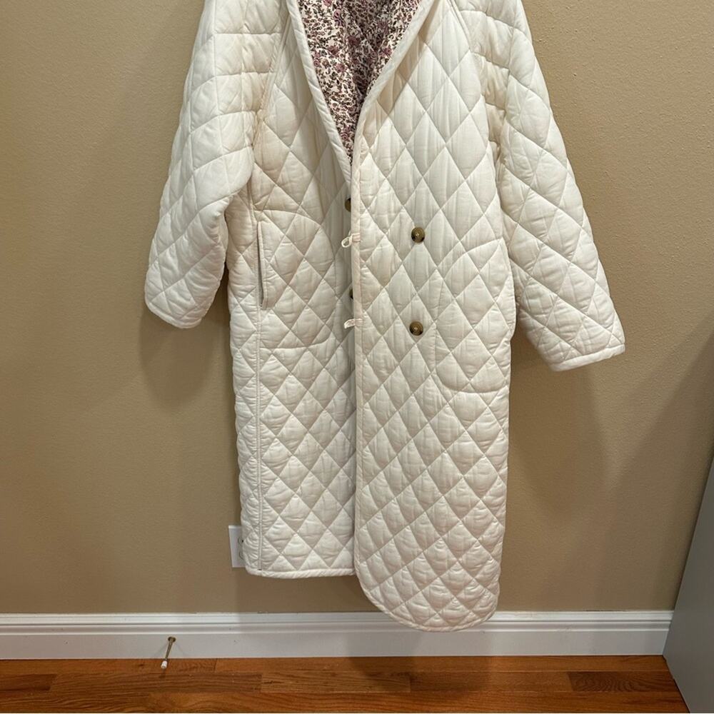 Xirena White Floral Reversible Pink Quilted Long Line Coat Jacket XL - Picture 6 of 12